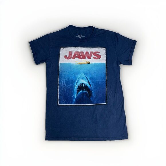 Vintage Universal Studios Jaws T-Shirt Mens Small Blue Movie Promo Y2K Shirt - Picture 1 of 6